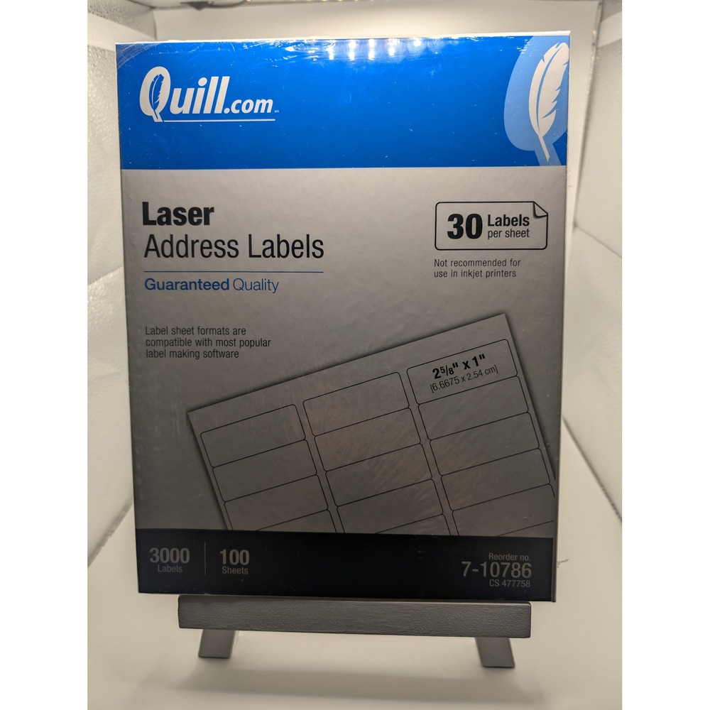 Quill Address Labels White 2-5/8x1 Laser 3000 Count 7-10786 100 Sheets